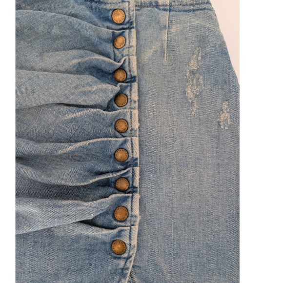 Retrofete Willa Skirt Womens S Light Wash Blue Denim Button Mini Skirt Festival - Picture 4 of 11